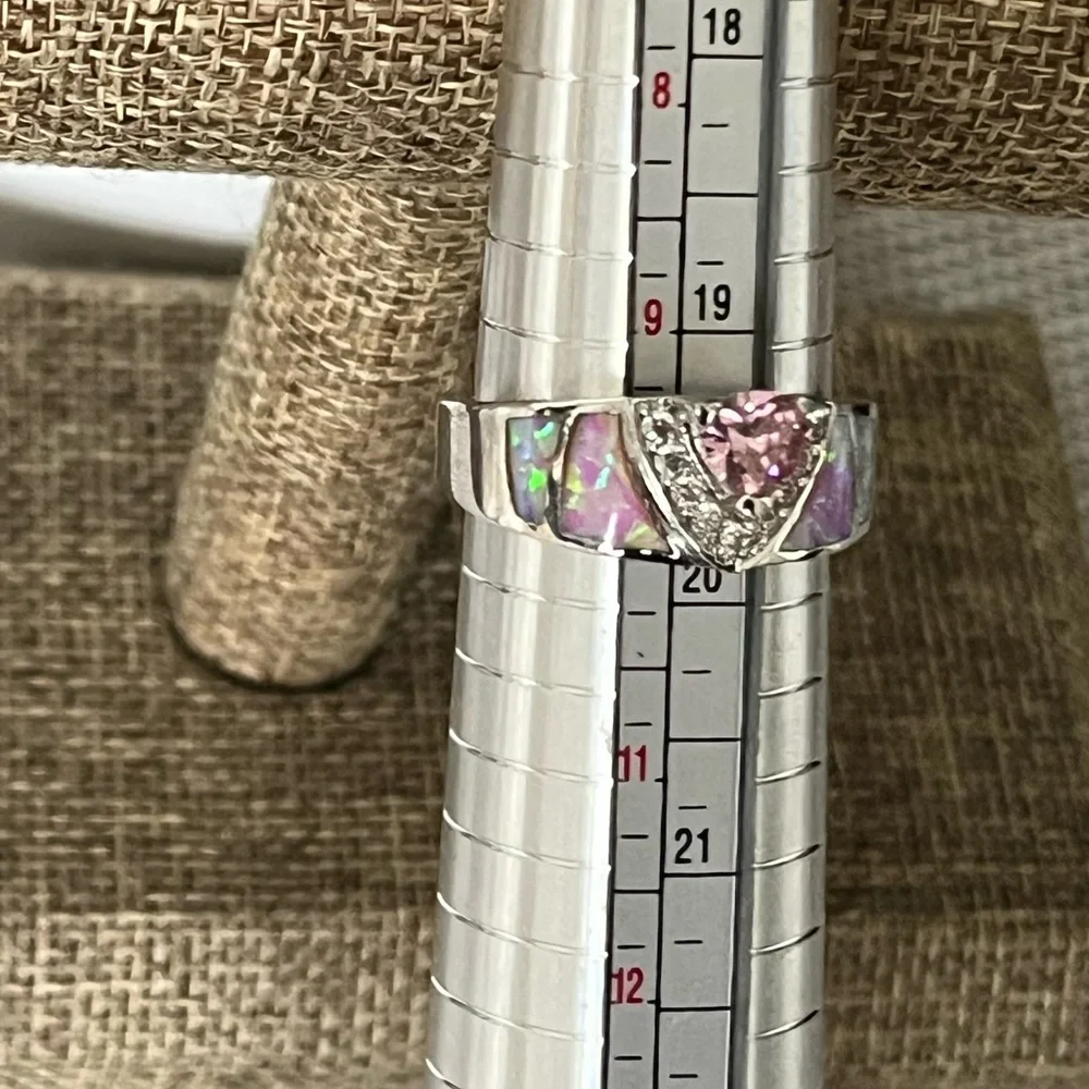 TRILLION-CUT SHIMMERY PINK OPAL-ACCENT PRE-LOVED AUTHENTIC BRASS-PLATED RING